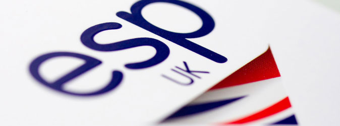 esp-testimonial-logo close up image of ESP UK logo with short field of focus