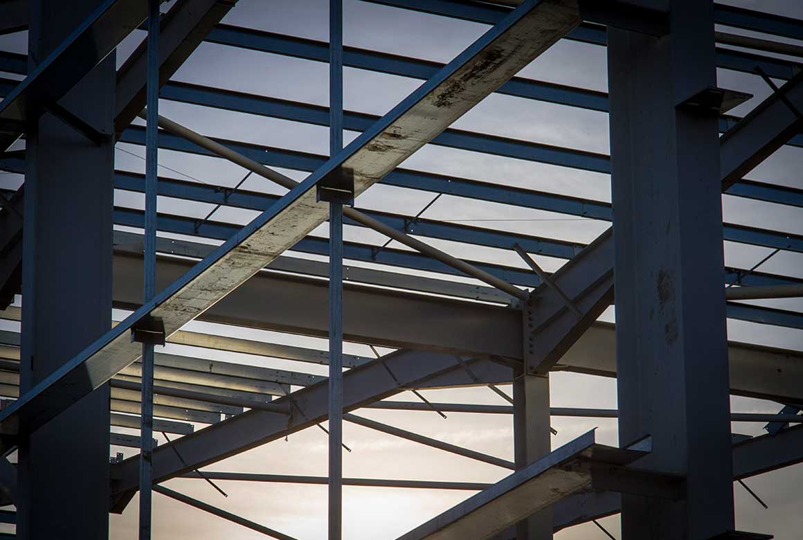 winter sun seen through steel work